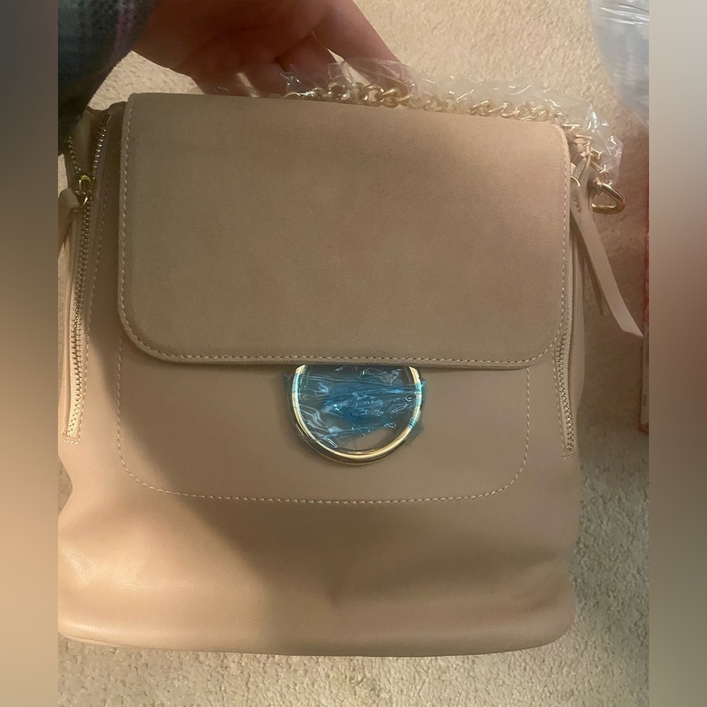 Moda Luxe Chic Tan Women's Backpack/purse with Gold Accents